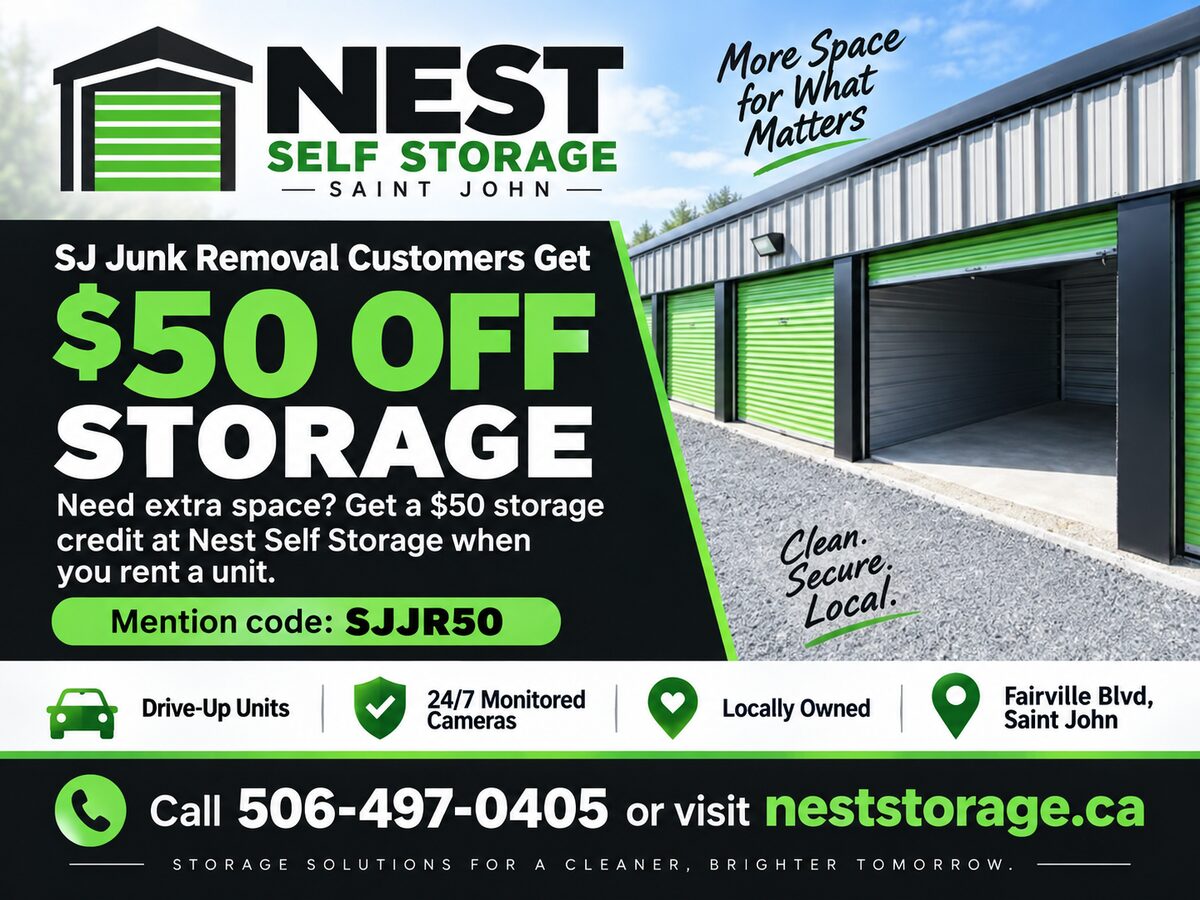 Nest Self Storage &ndash; SJ Junk Removal customers receive a $50 storage credit with code SJJR50.